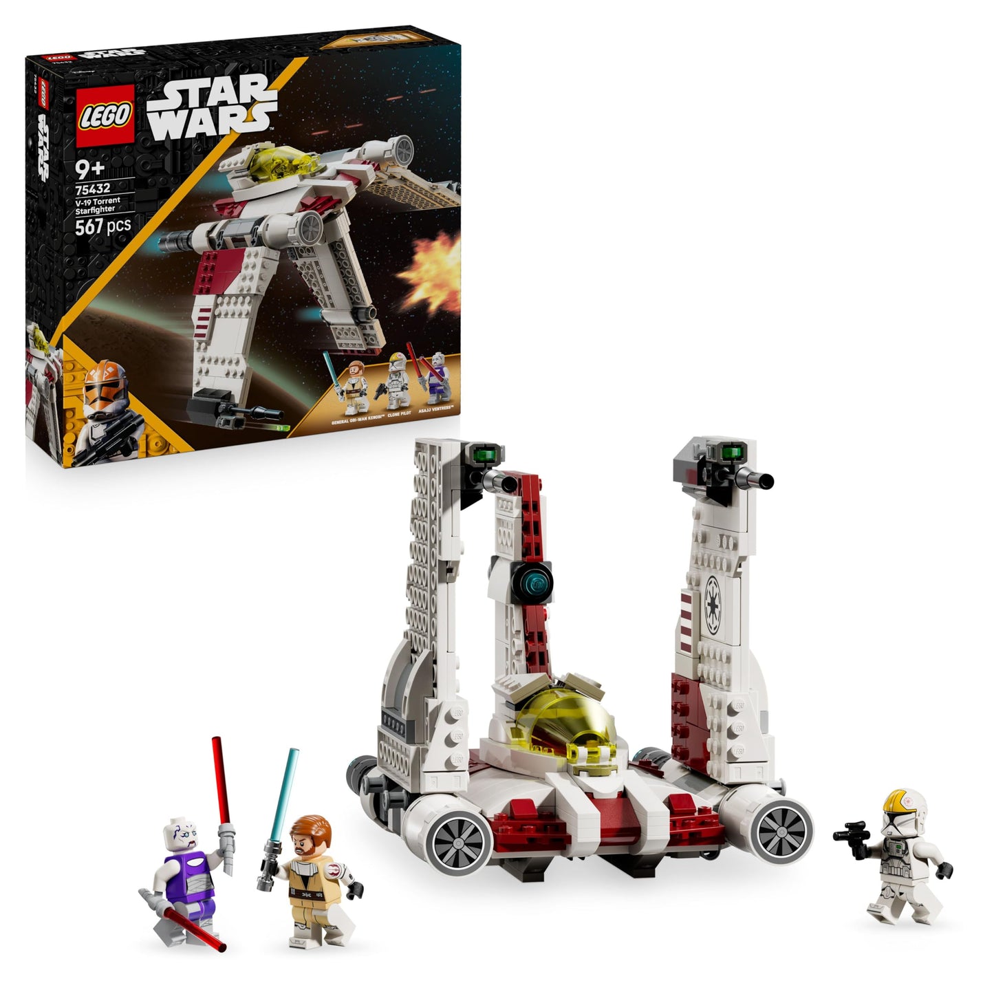LEGO Star Wars: The Clone Wars V-19 Torrent Starfighter - Creative toy with minifigures and lightsaber - Gift for children - Model building for girls and boys aged 9 and up - 75432