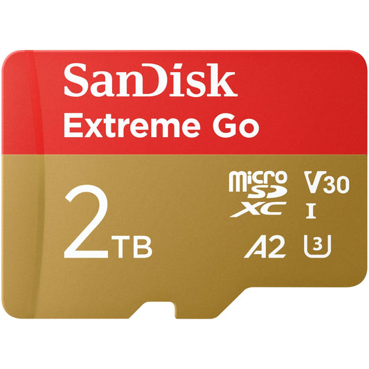 SANDISK 2TB Extreme Go Micro SDXC Card (For Android Smartphones and Tablets, Action Cams, Drones, UHS-I, up to 200 MB/s 5K, 4K UHD, Rescue Pro Deluxe, V30, Class 10, U3) For Amazon - SDSQXBD-2T00-GZ6MA