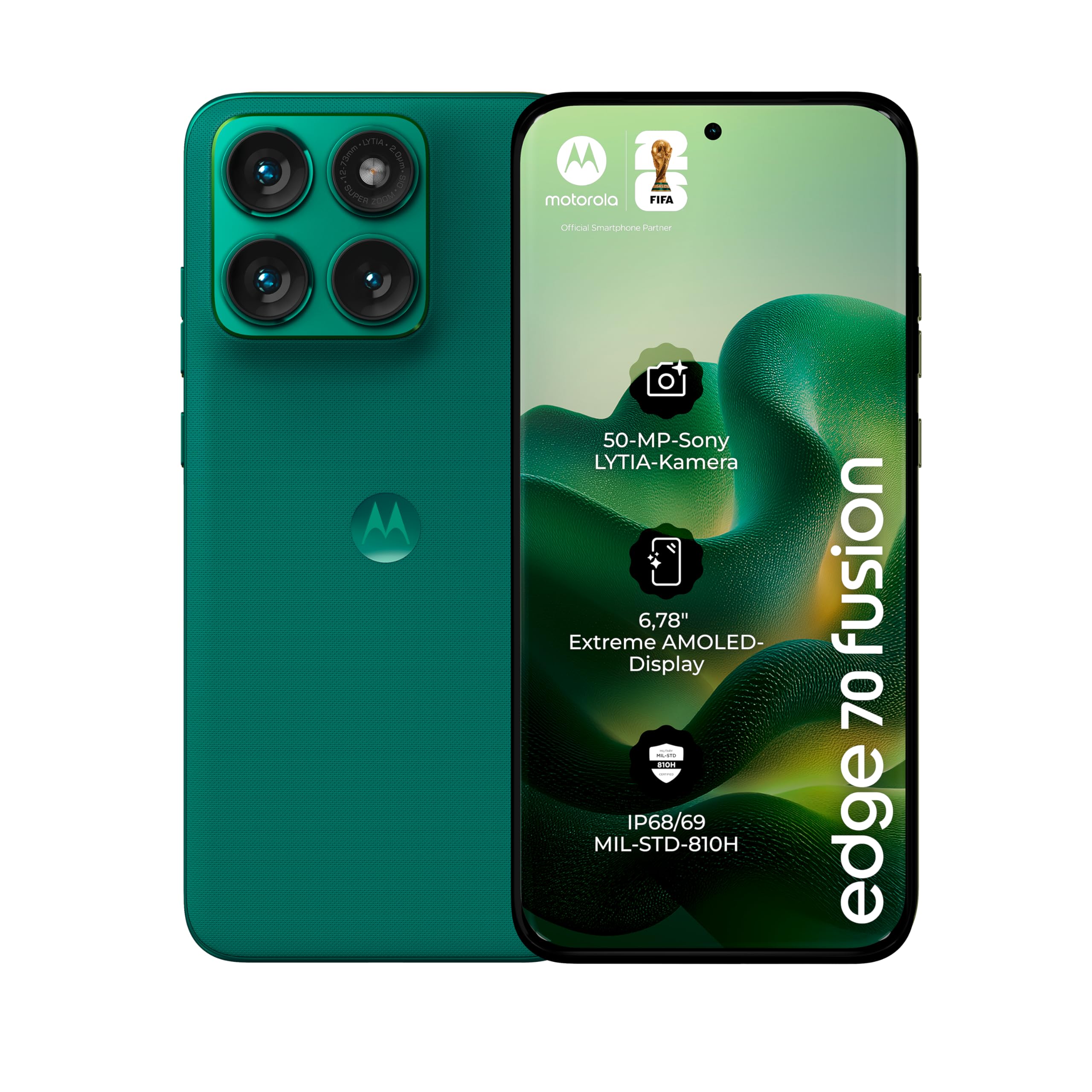 Motorola Edge 70 Fusion Smartphone (6.78" Super HD+ Rugged Display with Corning Gorilla Glass 7i, 50MP Camera, 8/256GB, 5100mAh, 68W TurboPower Charging) Pantone Sporting Green - PBBDOOO5SE