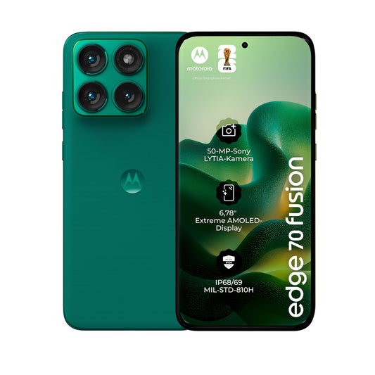 Motorola Edge 70 Fusion Smartphone (6.78" Super HD+ Rugged Display with Corning Gorilla Glass 7i, 50MP Camera, 8/256GB, 5100mAh, 68W TurboPower Charging) Pantone Sporting Green - PBBDOOO5SE