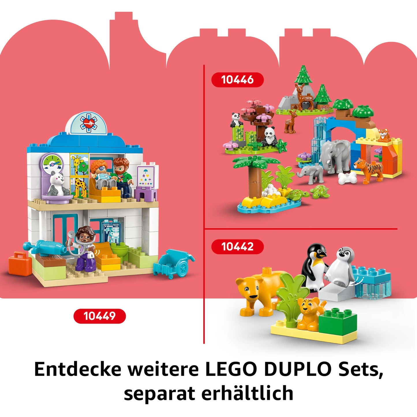 LEGO DUPLO Town F1 Team racing cars with racing drivers - Montessori toys for girls and boys - educational toys for children aged 2 and over - 10 toy cars with crane, starting lights, winner's podium - 10445