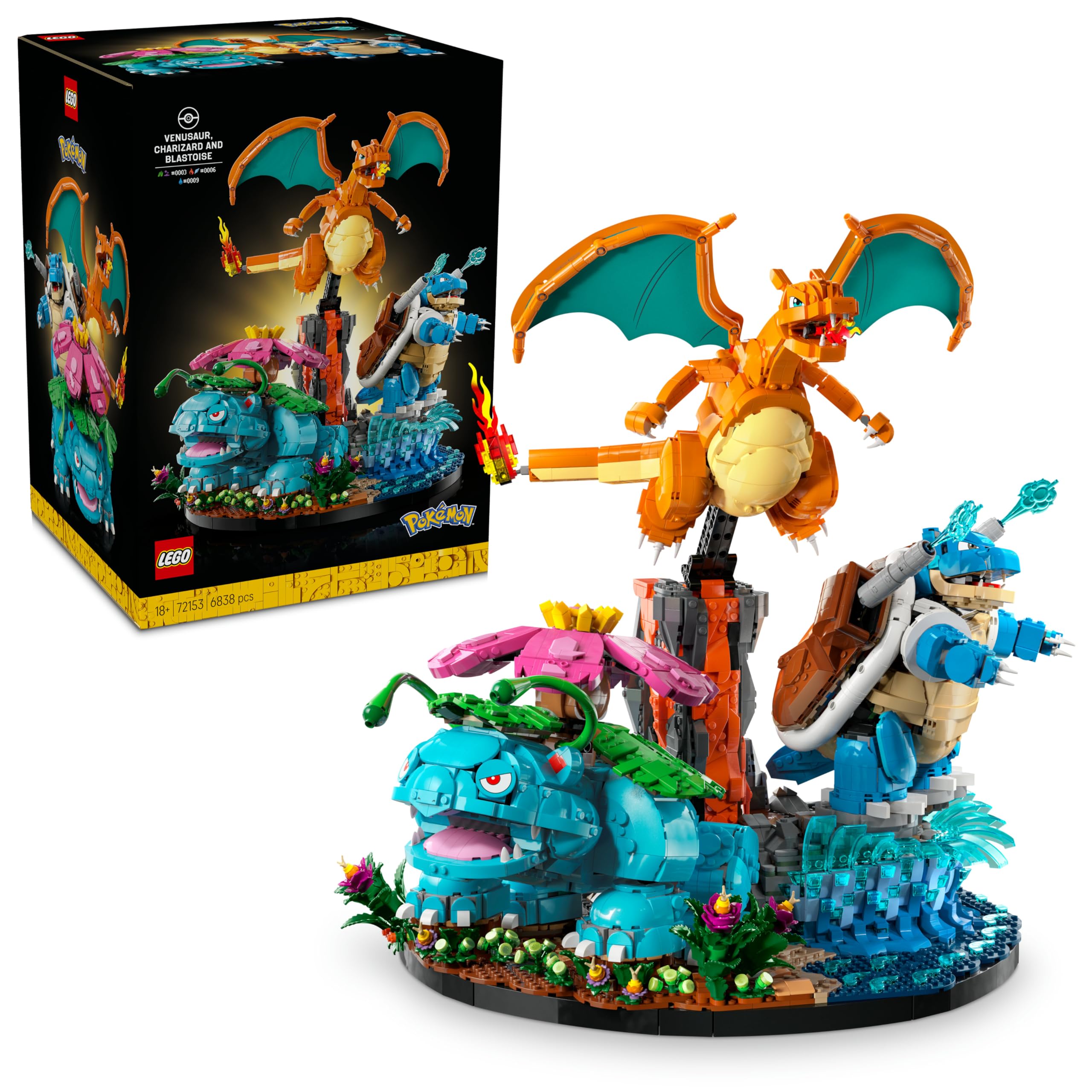 LEGO Pokémon Bisaflor, Charizard and Turtok - 3D model building for adults - 3 anime figures as DIY decoration for desk or shelf - gaming gift idea for fans and collectors - 72153