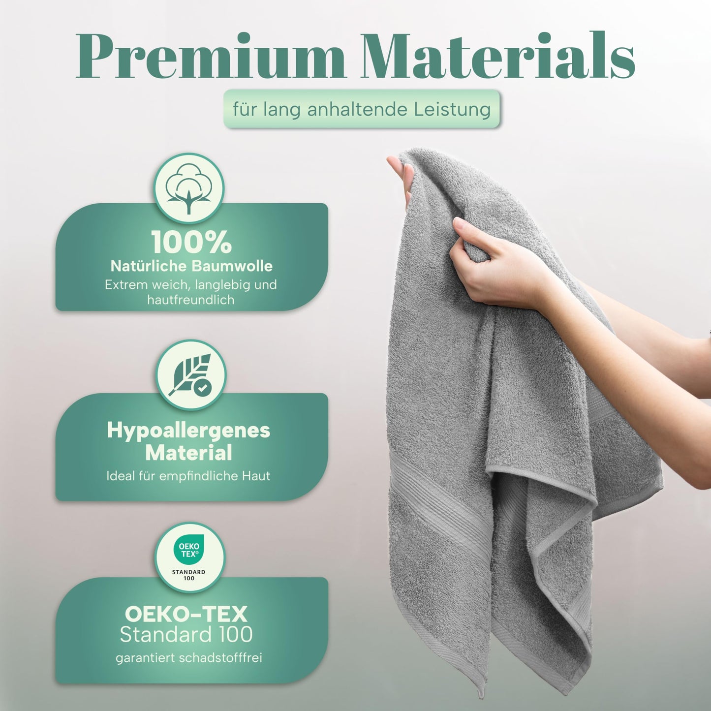 NatureMark 8 towel set - 100% cotton - absorbent and durable towels, size 50×100cm, silver gray - 8er_silber