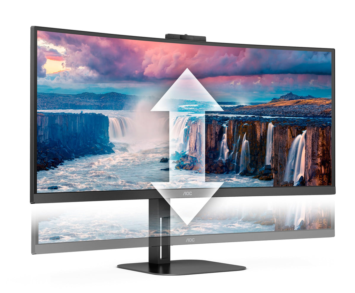 AOC CU34V5CW/BK 34-inch Curved UW-QHD USB Hub Monitor, 100Hz, VA Panel, 4ms GtG, Webcam, FreeSync, height adjustable, speakers, (3440x1440 HDMI 1x 2.0 DP 1x 1.2) Black