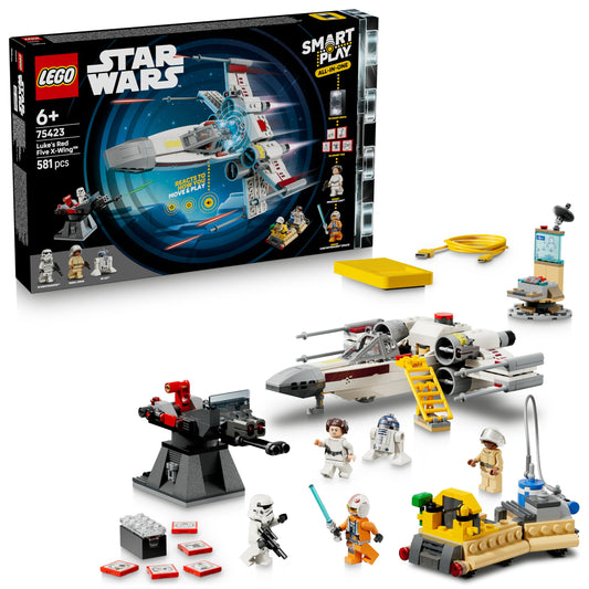 LEGO Star Wars 75423 SMART Play: Luke's Red Five X-Wing - Interactive all-in-1 playset with SMART Brick, 5 tags, 2 minifigures & charger - gift for boys, girls from 6 years and adults