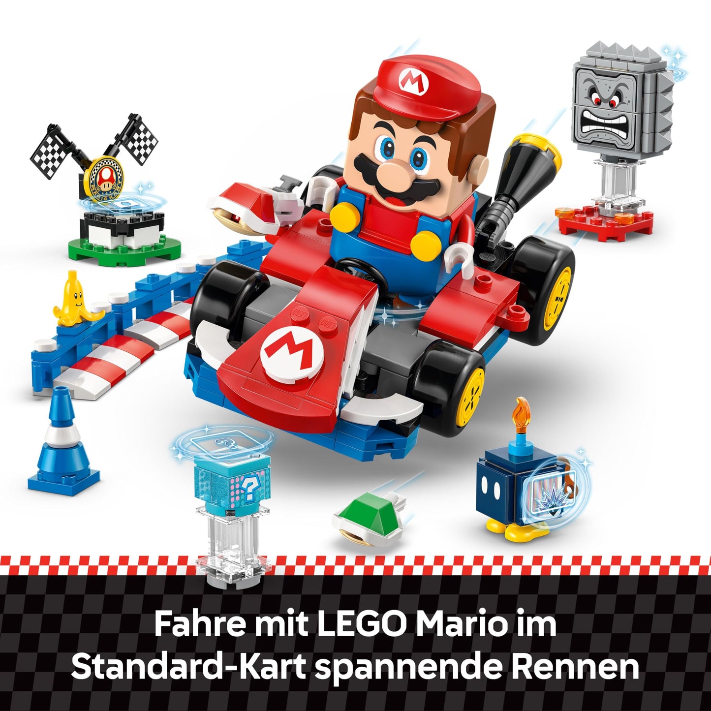 LEGO Mario Kart - Interactive Mario & Standard Kart - Nintendo Toy - Game Race Track with Car, 3 Figures, Podium & Barriers - Gamer Gift for Boys & Girls from 7 Years - 72043