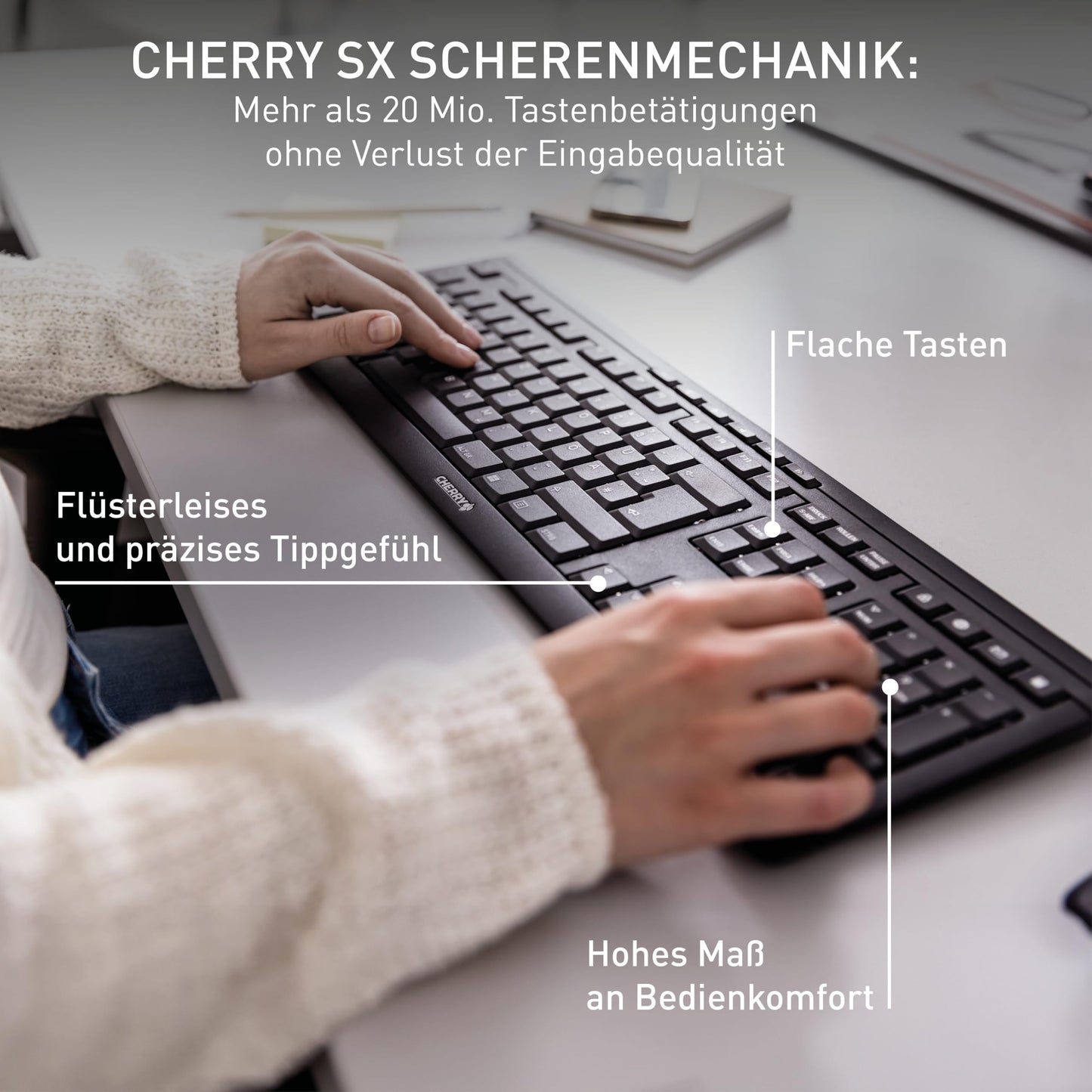CHERRY Stream Keyboard Wireless, wireless keyboard, German layout (QWERTZ), 2.4 GHz radio, quiet keys, flat design, battery operated, black - JK-8550DE-2