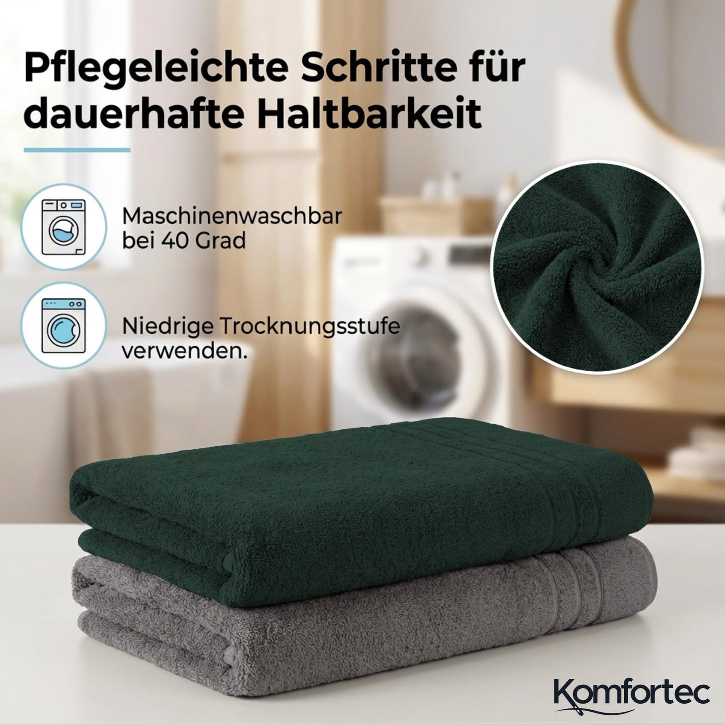 Komfortec 2 sauna towel set 80x200 cm, large sauna towels made of 100% cotton, sauna towels, fluffy and absorbent, quick-drying, anthracite gray/dark green - 2er-80x200-anthrazit-dunkelgrun