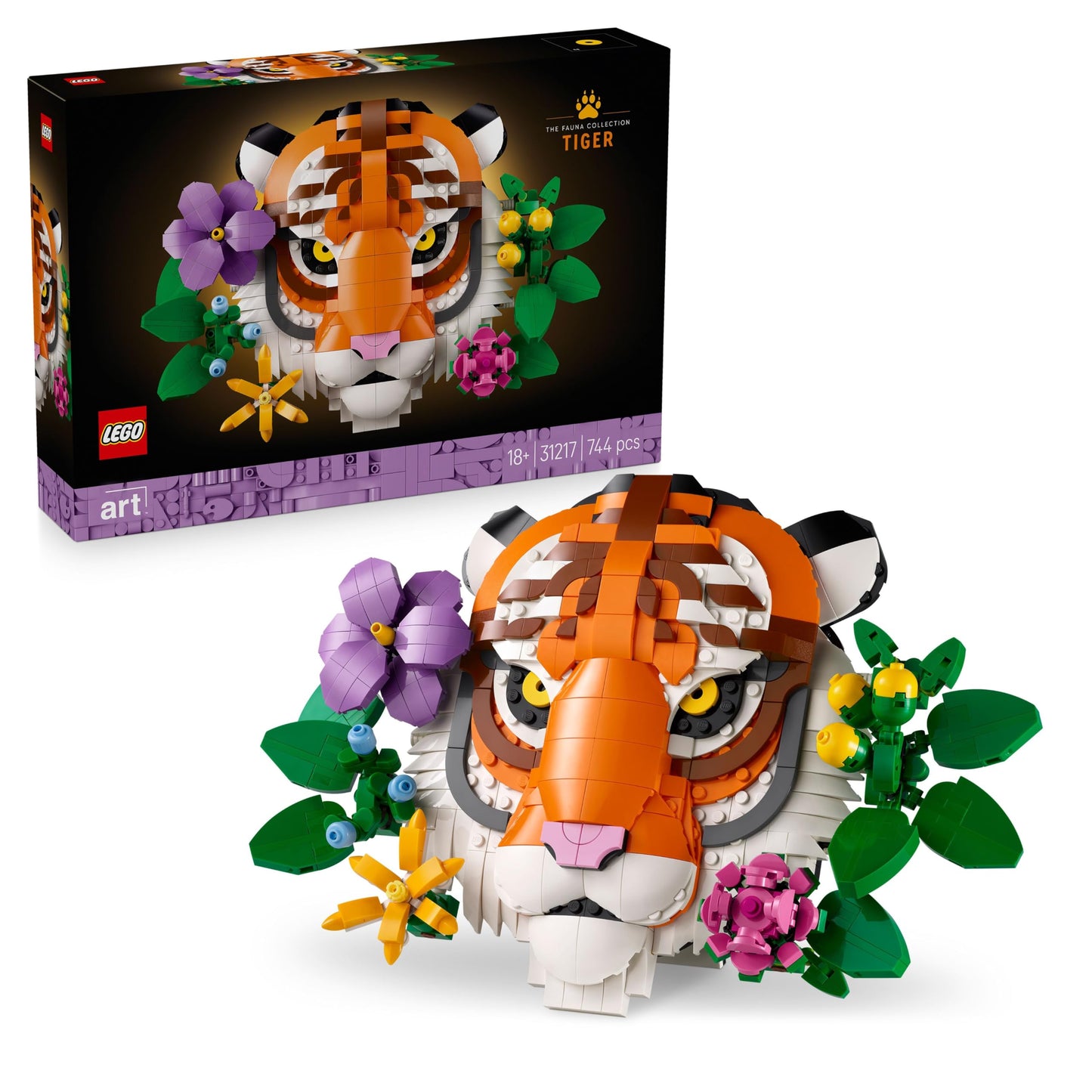 LEGO Fauna Collection - Tiger - Buildable 3D animal painting with decorative flowers made from botanicals - DIY decoration set for home or office for adults - Creative gift idea - 31217