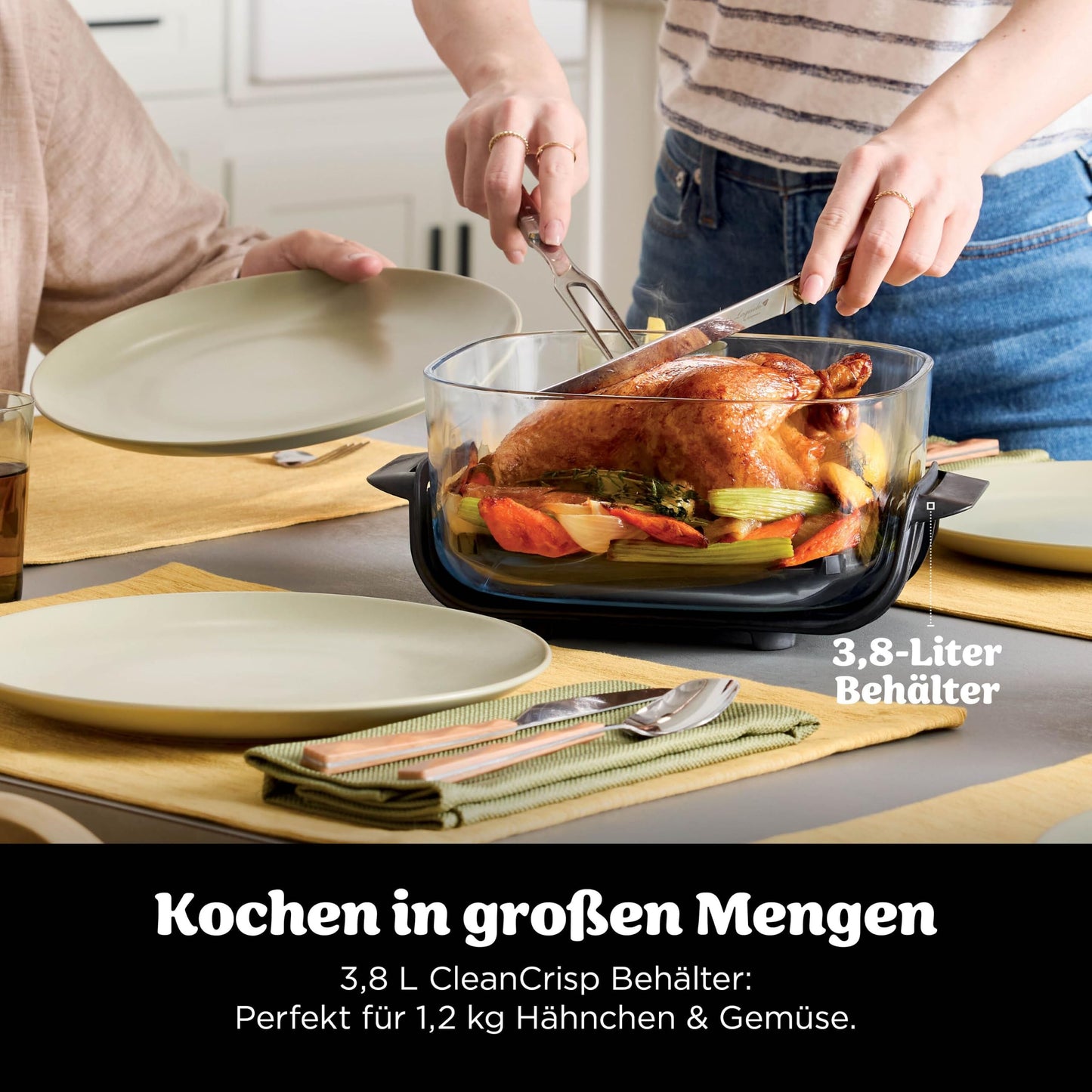 Ninja CRISPi Portable Air Fryer, 3.8L & 1.4L, 4-in-1: Air Fry, Roast, Keep Warm, Crisp, Compact, 3 Removable Glass Containers with Lids, Green FN103EUGN