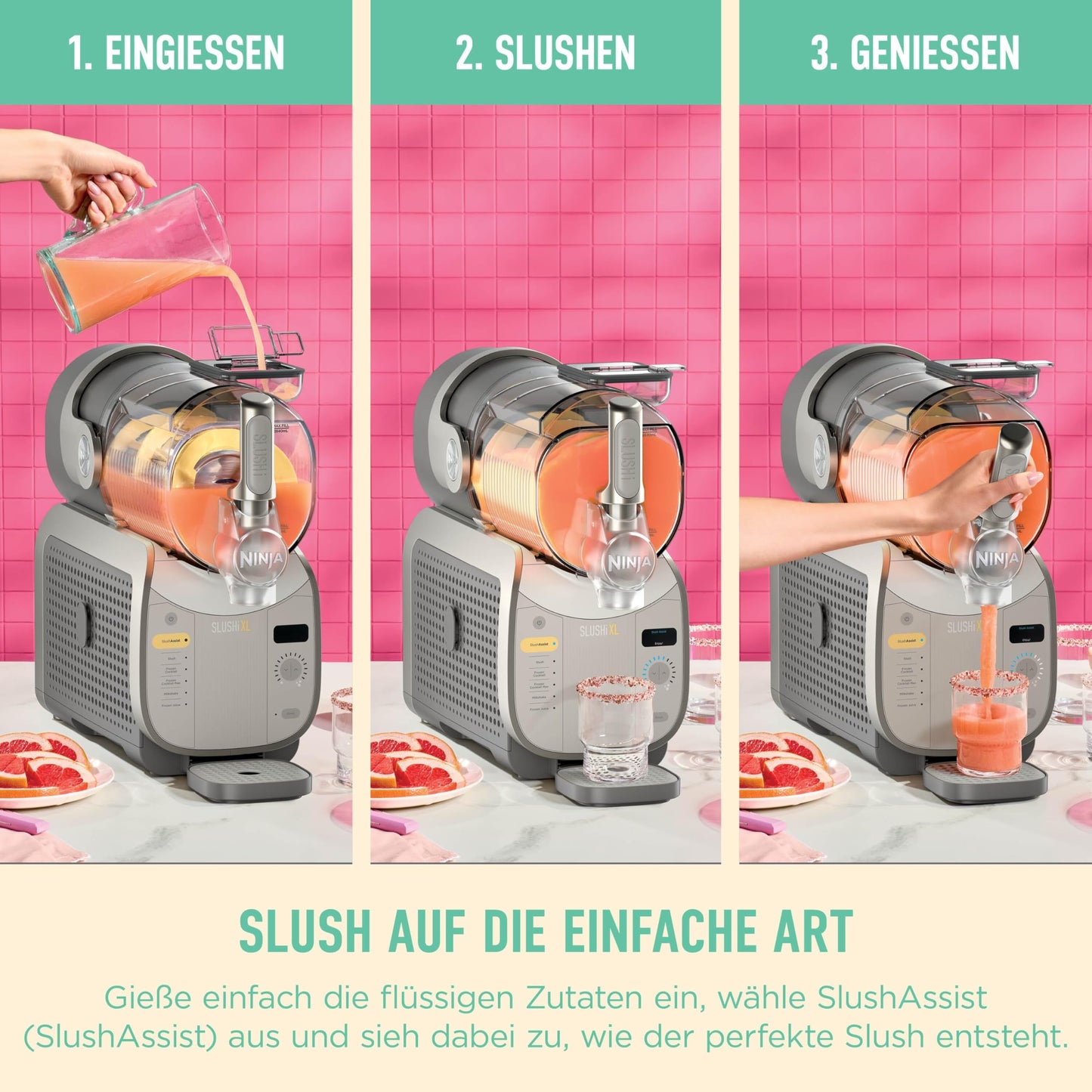 Ninja SLUSHi XL Slush Ice Cream Maker with SlushAssist Technology, Large Capacity of 3.7L (Max Capacity 2,840ml), for Slush, Frozen Cocktails and More, Mocha FS601EUBR
