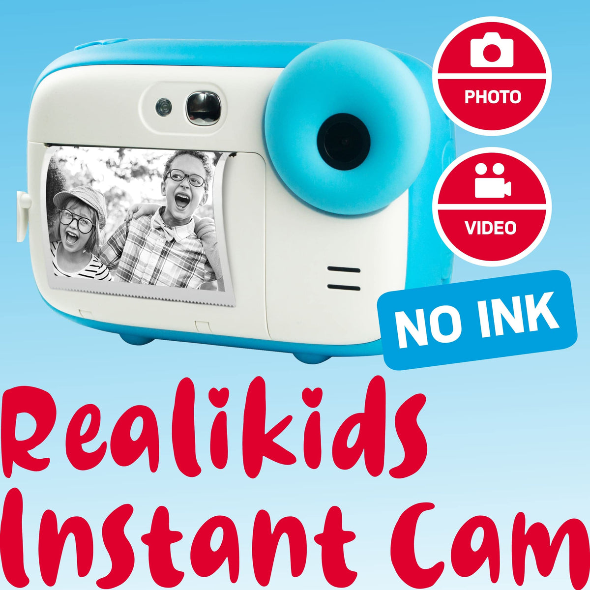 AGFA Photo Realikids Instant Cam + 6 rolls of thermal paper, ATP3WH – Instant camera for kids, 2.4-inch LCD display, lithium battery, selfie mirror, and photo filters – Blue - BARKICBL2