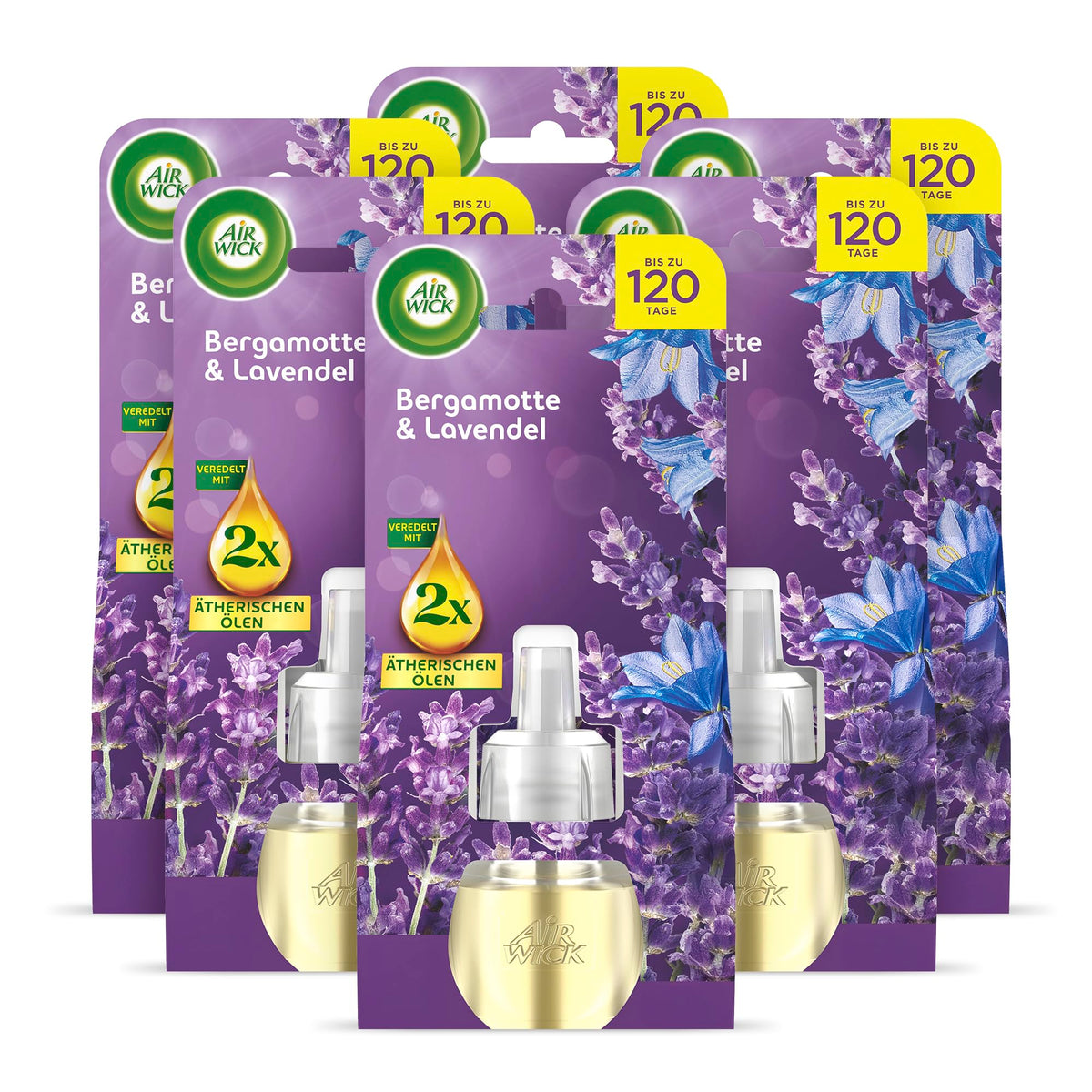 Air Wick Duftstecker Nachfüller – Parfum: Bergamotă și Lavandă – Parfum floral pentru priză – 6x 19ml flacon de ulei parfumat de reîncărcare - 3307908