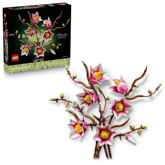 LEGO Botanicals Magnolia Branches - Artificial Flower Set for Adults - 5 Artificial Magnolias for Decoration in the Living Room or Bedroom - DIY Gift Idea for Women - 11510
