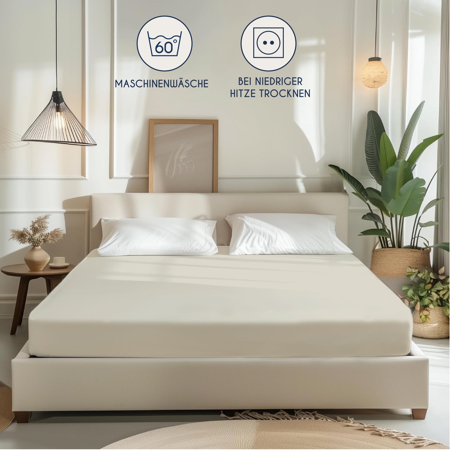 Dreamzie - fitted sheet 180x200cm - cotton Oeko Tex certified - beige - 100% jersey fitted sheet 180x200 - DHC_180x200_Bg_2