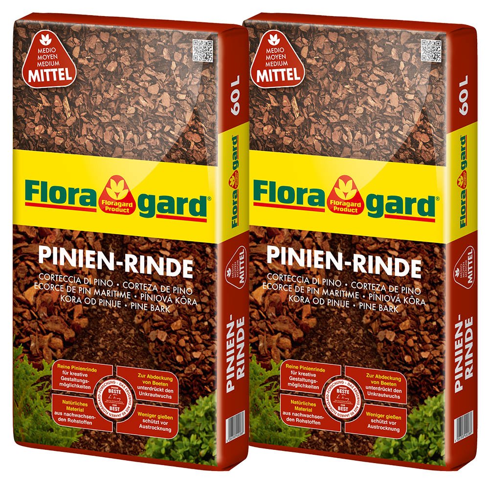 Floragard pine bark 120 L (2×60 L, 15-25 mm) - decorative premium mulch & natural ground cover for beds, planting areas, perennial and woody beds as well as paths - suppresses weeds - 114879