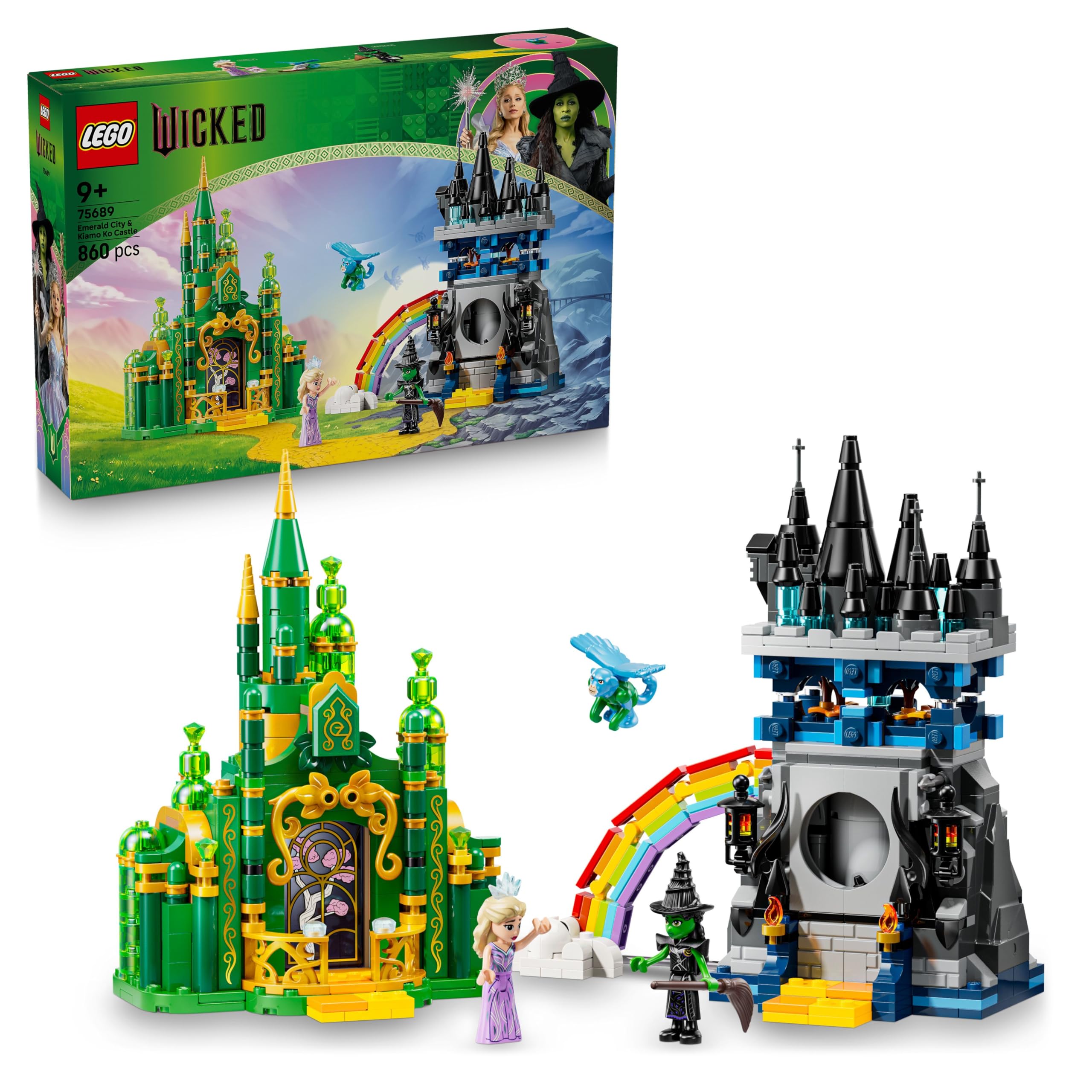 LEGO Wicked Emerald City & Kiamo Ko Castle - creative toy with Elphaba & Glinda minifigures as well as a MONKEY & accessories - children's gift for girls, boys and film fans aged 9 and up - 75689