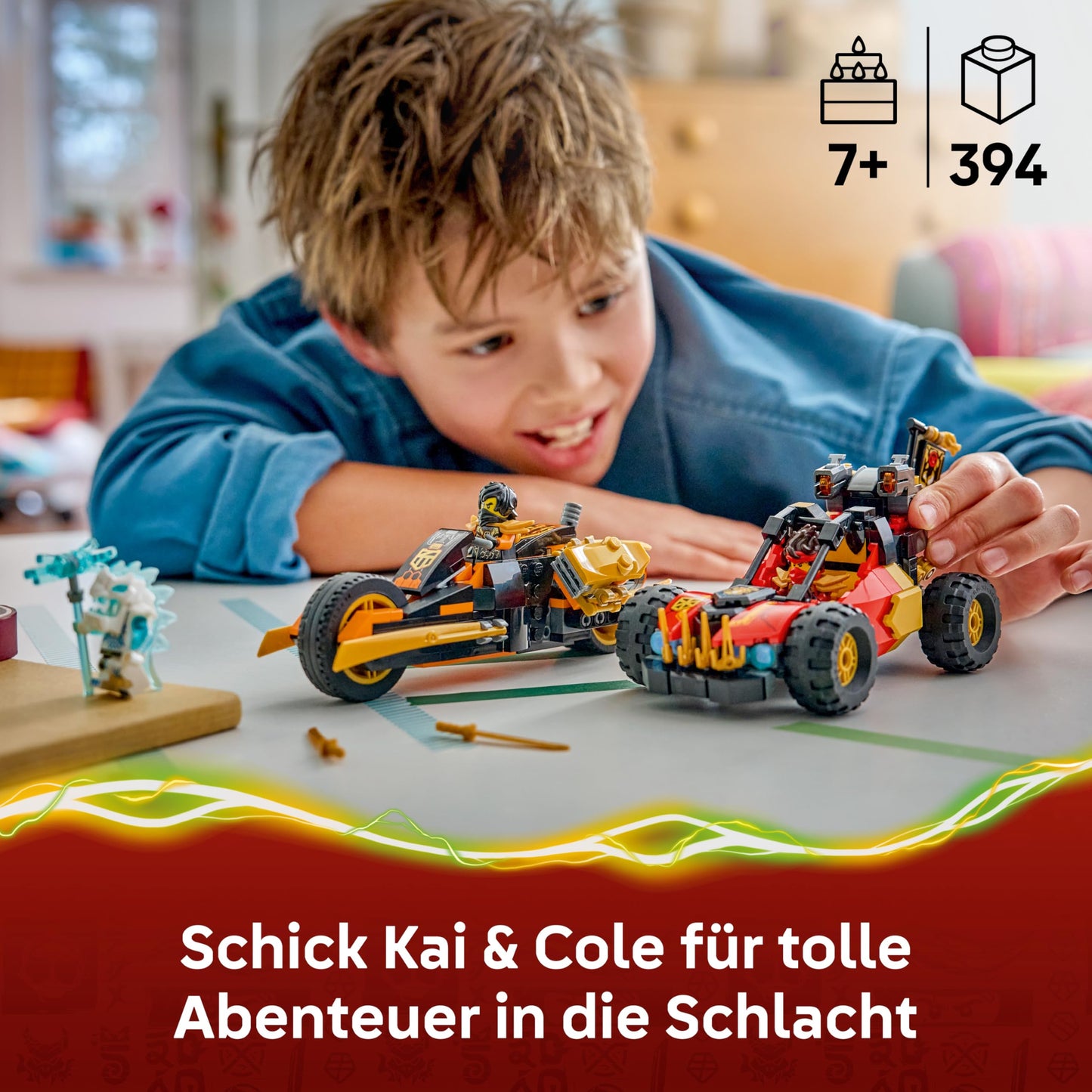 LEGO NINJAGO Kai's and Cole's combination speedster - ninja toy with car, motorcycle, 3 minifigures including Kai & Cole with katanas - gift idea for boys aged 7 and up and Dragons Rising fans - 71864