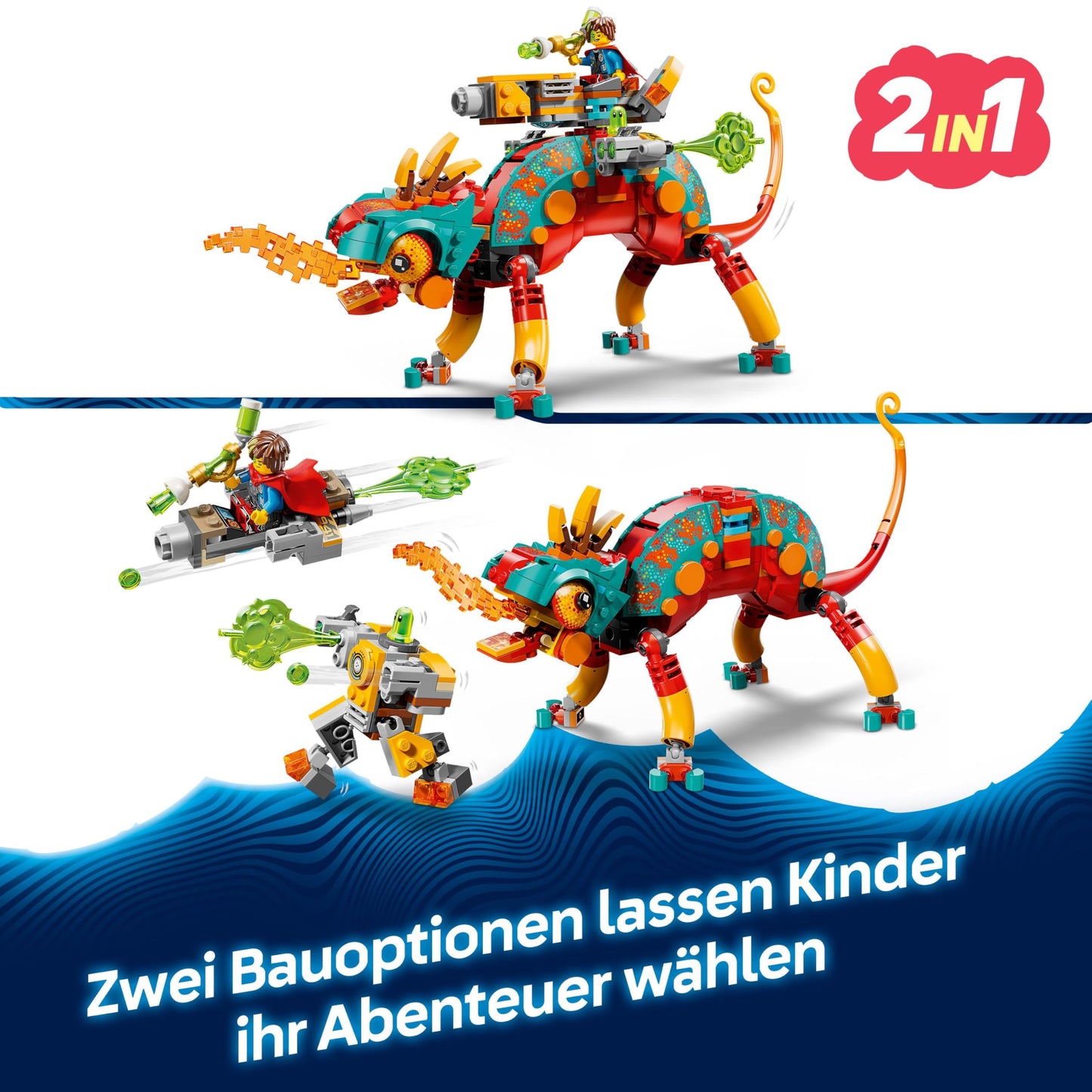 LEGO DREAMZzz Mateos Fire Chameleon - animal figure that transforms into a toy jet & mech or a guardian - building set for girls and boys aged 7 and up including 2 minifigures - gift 71492