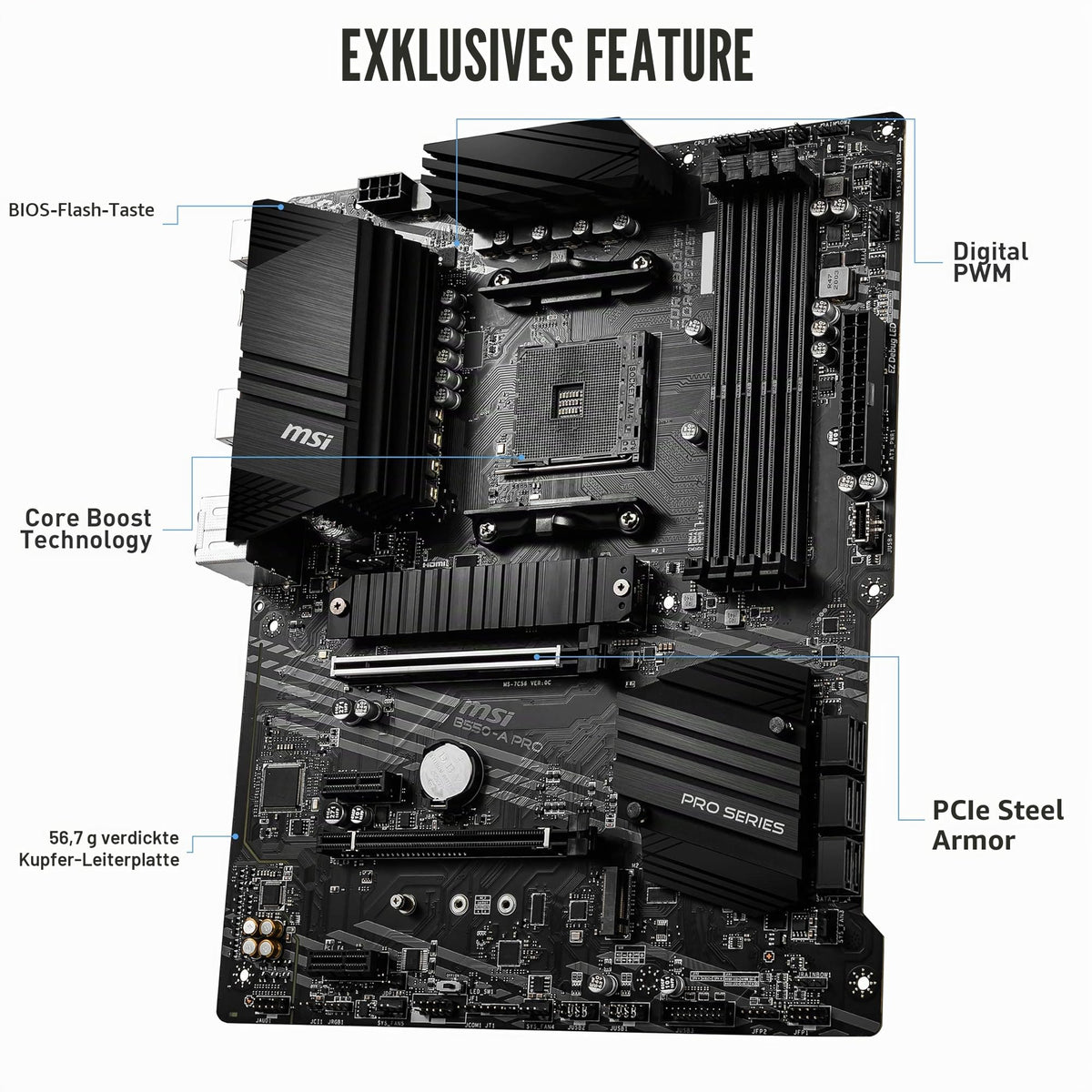 MSI B550-A PRO (AMD AM4, DDR4, M.2, USB 3.2 Gen 2, HDMI, placă de bază ATX) - 7C56-002R