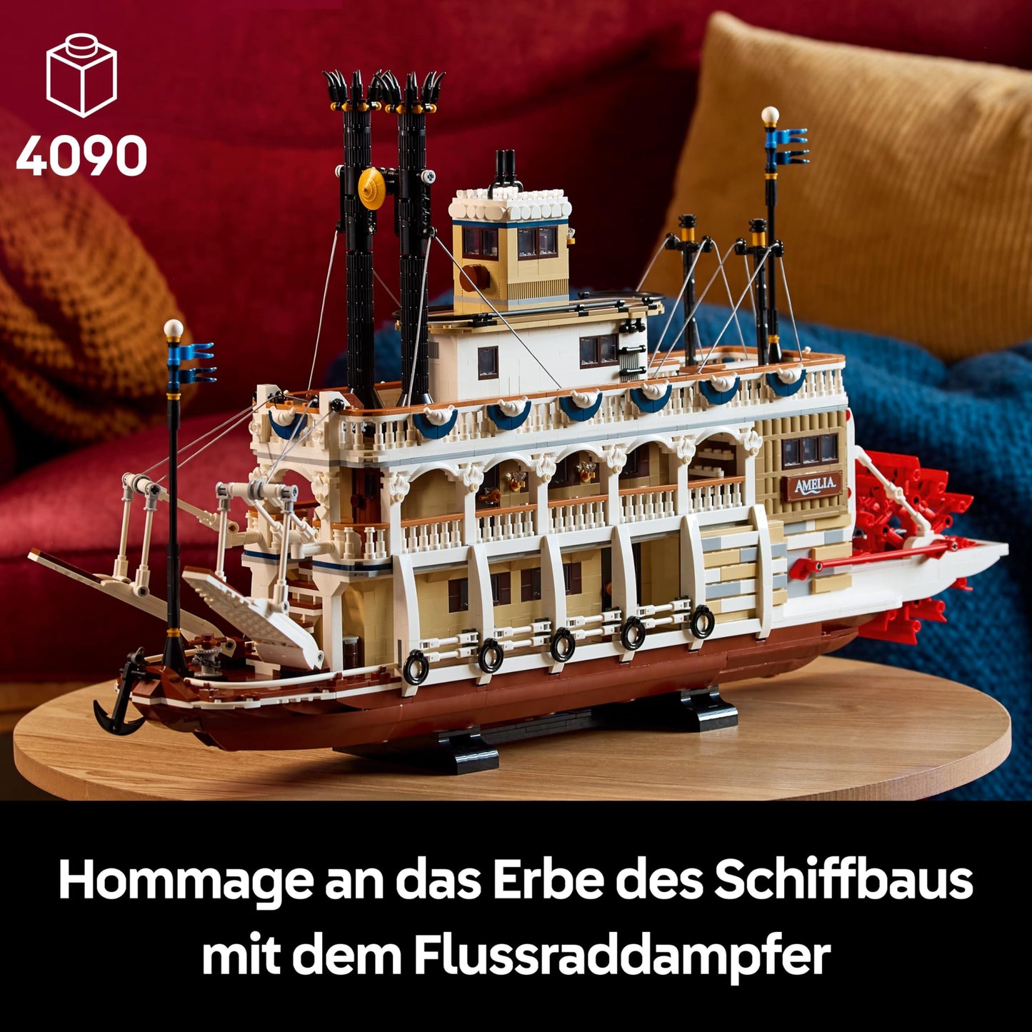 LEGO Ideas river paddle steamer - building set for adults - boat model with interior and interactive functions, including working paddle wheel and controls - DIY gift for men and women - 21356