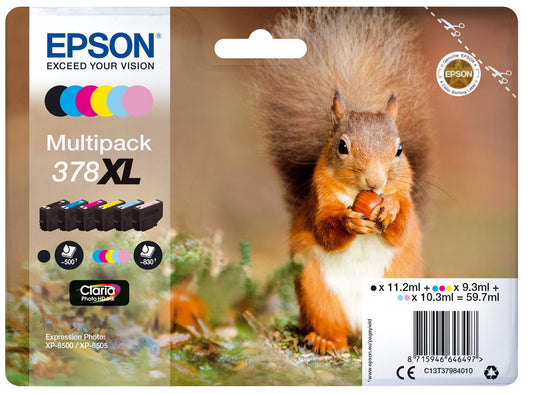 Epson EP64649 Original 378XL Ink Squirrel XP-8500 XP-8600 XP-8605, Amazon Dash Replenishment capable (Multipack, 6-color) - C13T37984010