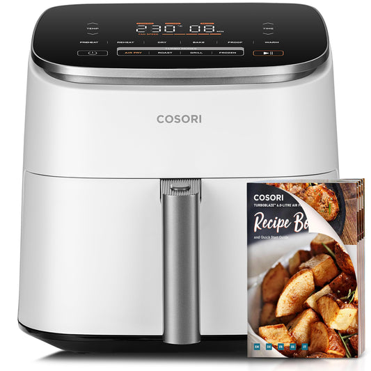 COSORI Turbo Blaze Air Fryer 6L Air Fryer 46% Faster with DC Motor 9 in 1 Oil Fryer with 117 Cooking Recipes Dishwasher Safe Deep Frying Baking Roasting Drying White - DC601-AEU