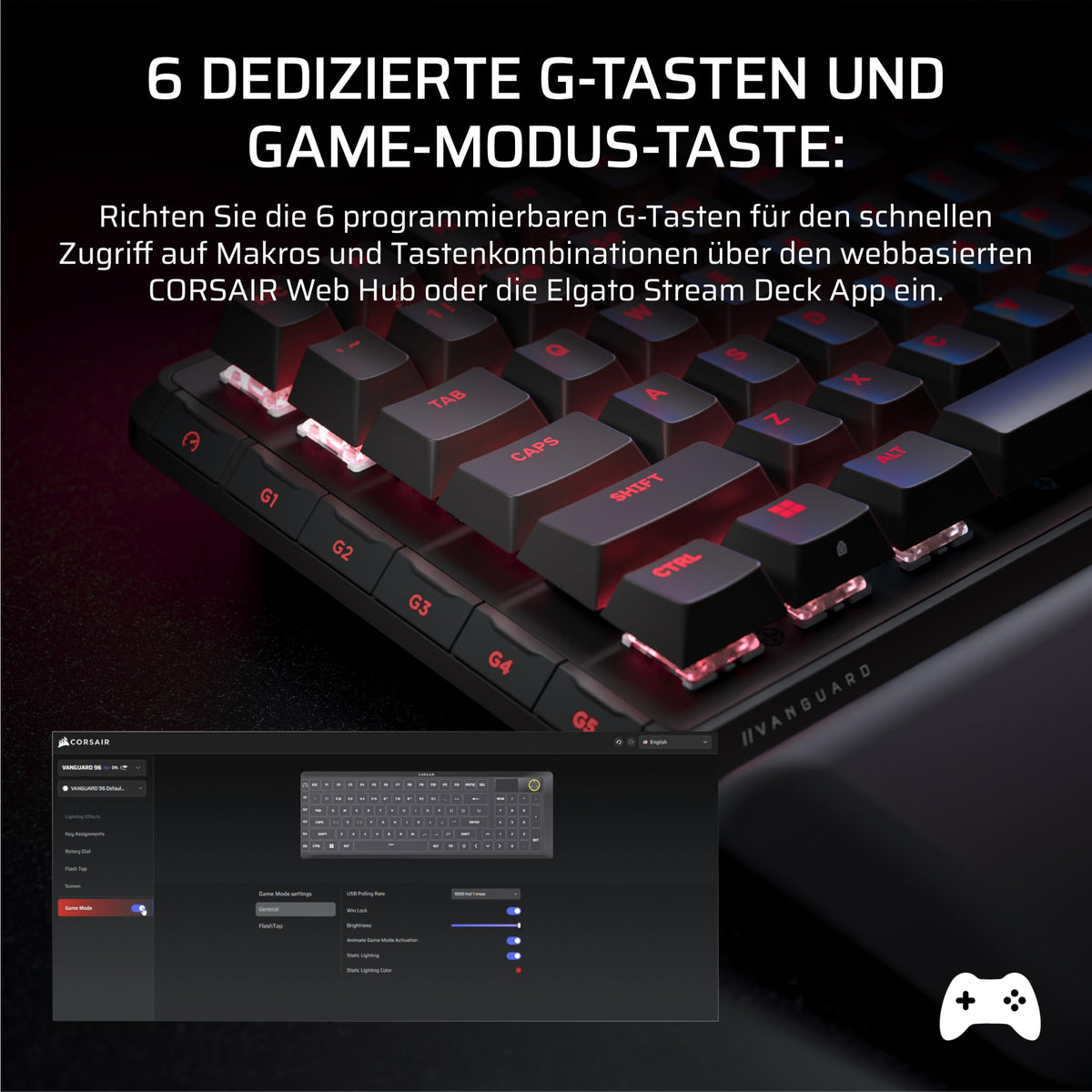 Corsair Vanguard 96 Wireless Mechanical RGB Gaming Keyboard – Negru - CH-91F901E-DE