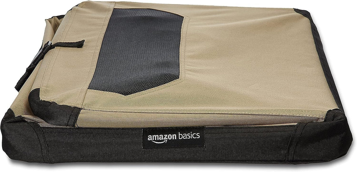 Amazon Basics 2-Door Portable Soft Foldable Cage for Dog or Cat, S (66 x 46 x 46 cm), Brown - 12002-26-APL