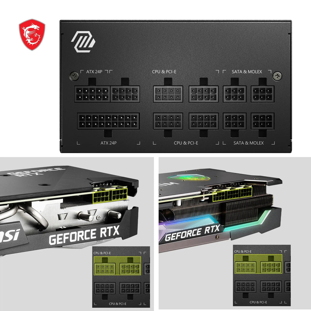 MSI MAG A650GL Sursă de alimentare, 650W, 80 Plus Gold, complet modulară, ventilator de 120mm FDB cu rulmenți dinamici, Full-Bridge LLC, cabluri plate negre - 7 ani garanție - 306-7ZP8C11-CE0