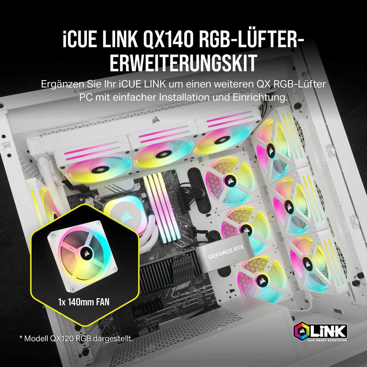 Corsair iCUE LINK QX140 RGB 140mm Magnetic Dome RGB Fan - White - CO-9051007-WW