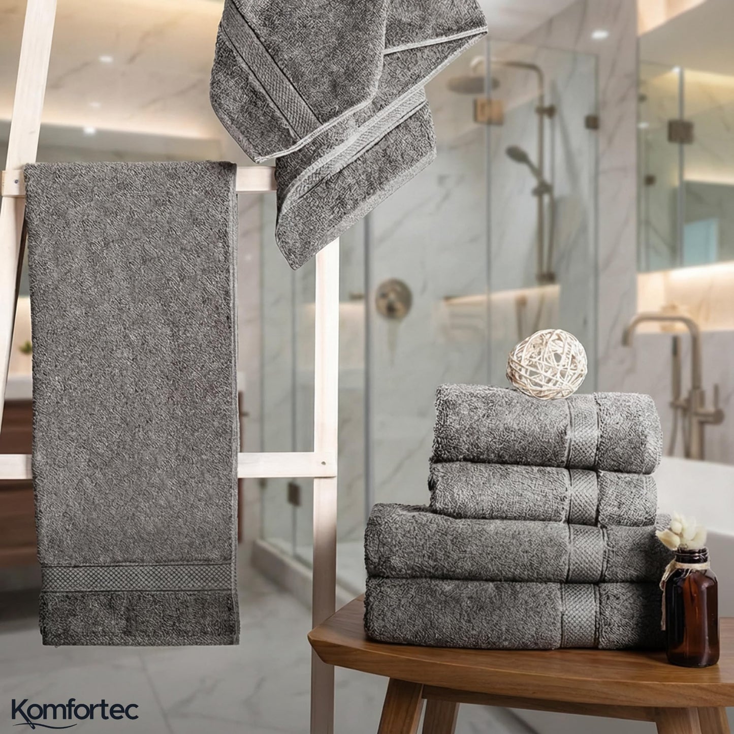Komfortec set of 8 towels, 4 bath towels 70x140 cm & 4 hand towels 50x100 cm, 100% cotton terry cloth, fluffy and absorbent, anthracite gray - 4er-50x100-und-4er-70x140-anthrazit-amz