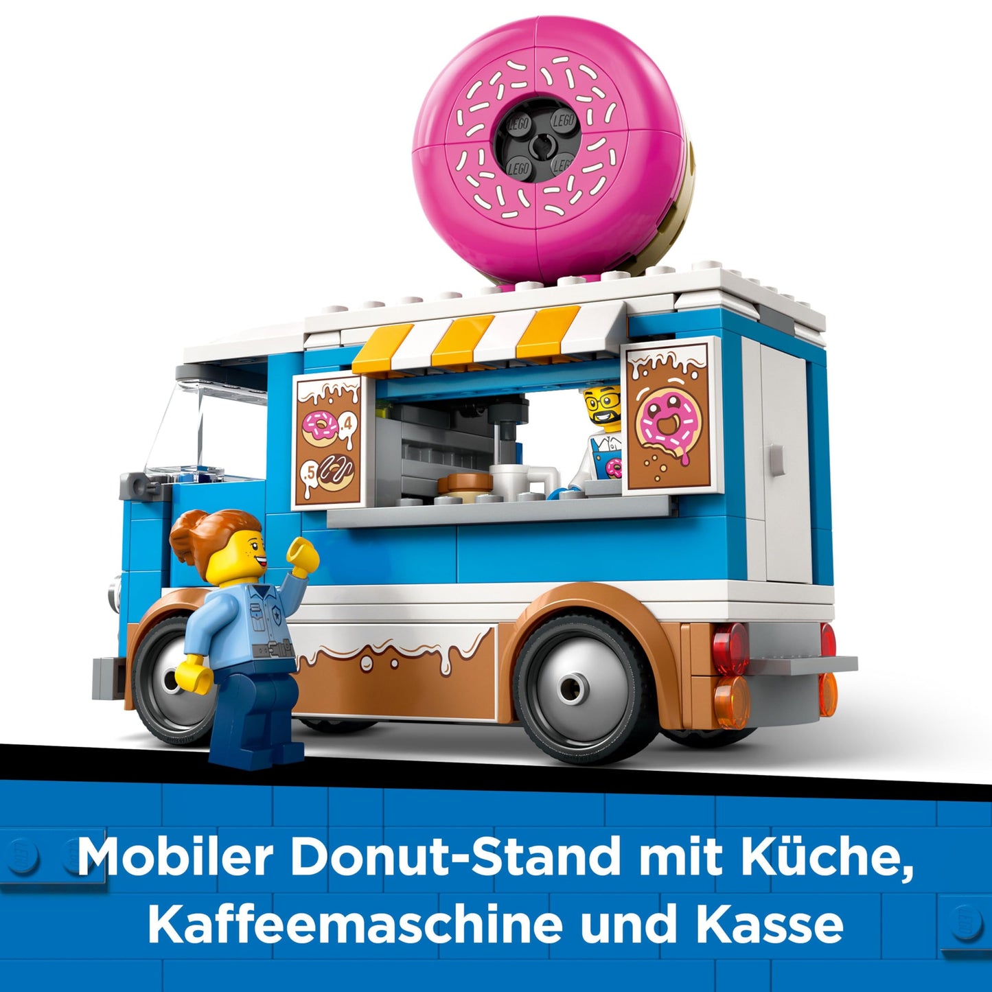 LEGO City Donut Truck - toy food truck with 2 police minifigures - building toy for boys and girls aged 5 and up - gift idea for birthdays and holidays 60452