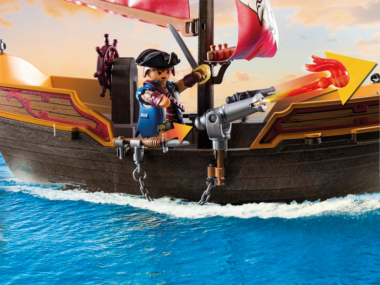 PLAYMOBIL Pirates 71418 pirate ship, exciting adventures on the high seas, with extensive accessories such as telescope, compass and cannons, toy for children aged 4 and over