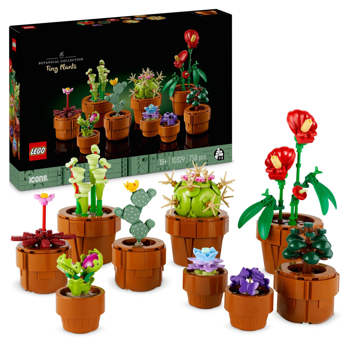 LEGO 10329 Icons Mini Pflanzen, 9 flori artificiale de construit, set de colecție Botanical Collection pentru adulți cu ghiveci de teracotă de construit, decor pentru casă, cadou pentru femei și bărbați