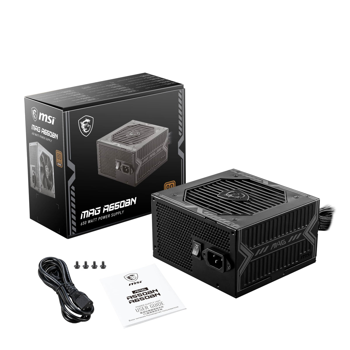 MSI MAG A650BN Power Supply, EU Plug - 650W, 80 Plus Bronze Certified, ATX Power Supply, 12V Single-Rail, DC/DC Voltage Converter Design, 120mm Fan - 5 Years Warranty - 306-7ZP2B11-CE0