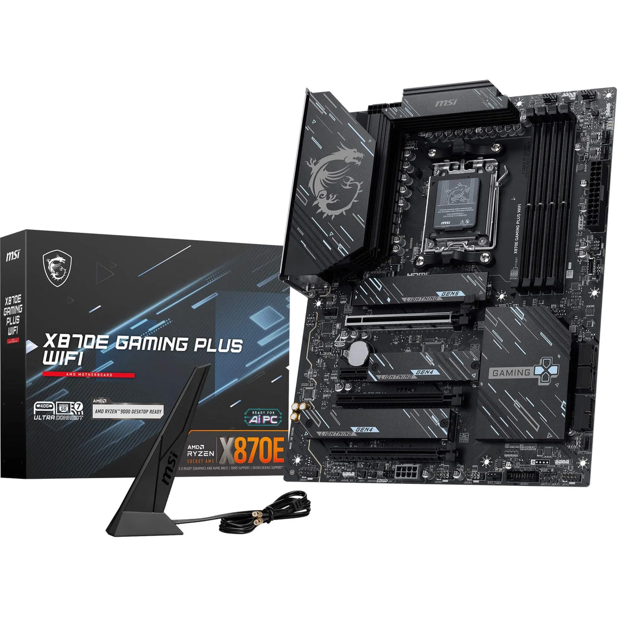 MSI X870E Gaming Plus WiFi Motherboard, ATX - Supports AMD Ryzen 9000/8000 / 7000 processors, AM5-60A SPS VRM, DDR5 Memory Boost 8200+ MT/s (OC), PCIe 5.0 x16 & 4.0 x4, M.2 Gen5, Wi-Fi 7, 5G LAN - 10876985