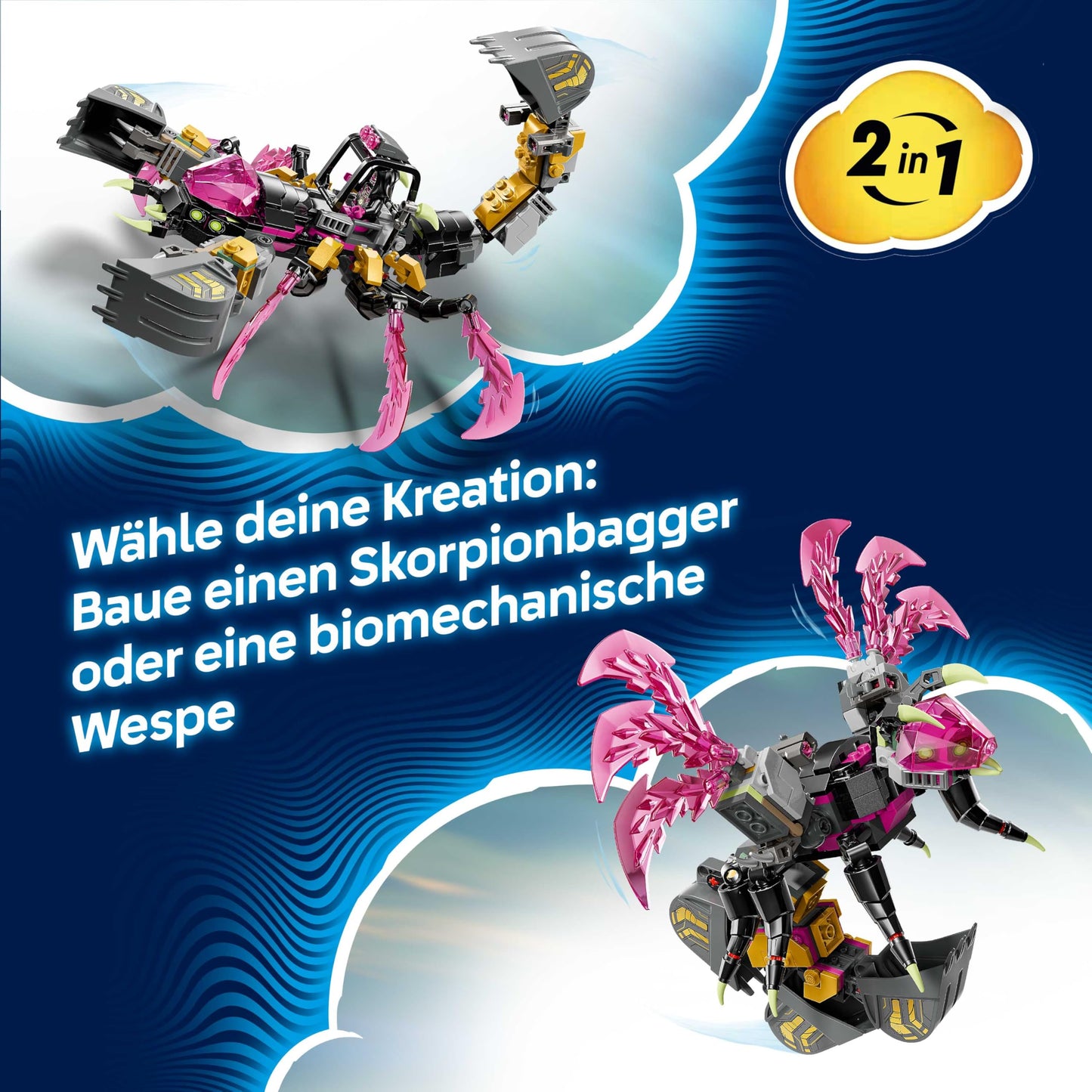 LEGO DREAMZzz 2in1 nightmare scorpion excavator - toy convertible into wasp figure - including 3 minifigures and a collectible orange treasure creature - gift for boys aged 7 and up - 71513