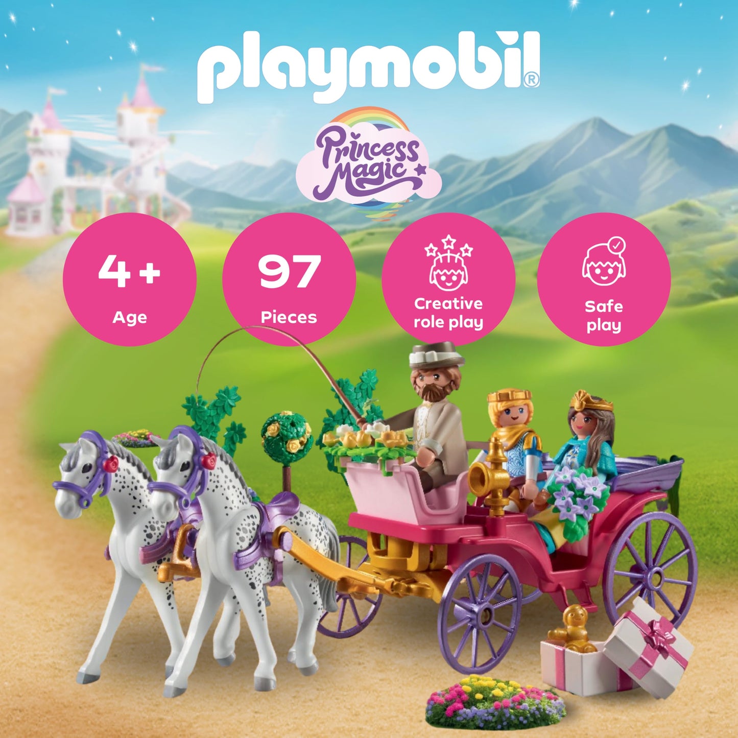 PLAYMOBIL | Princess Magic | Carriage ride with princess and prince | Princess toy | Fairytale toys for children aged 4 and up | 71846