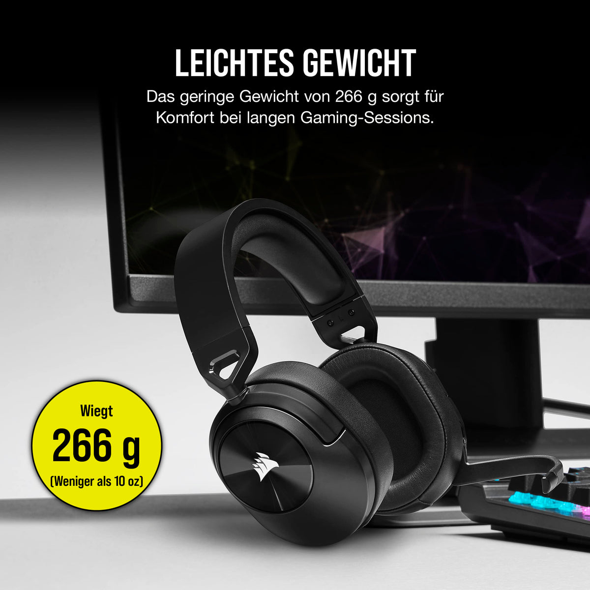 Corsair HS55 Wireless CORE Lightweight Gaming Headset - Omnidirectional Microphone - Neodymium Drivers - Up to 50 ft Range - iCUE Compatible - PC, PS4, Nintendo Switch - Carbon - CA-9011290-EU