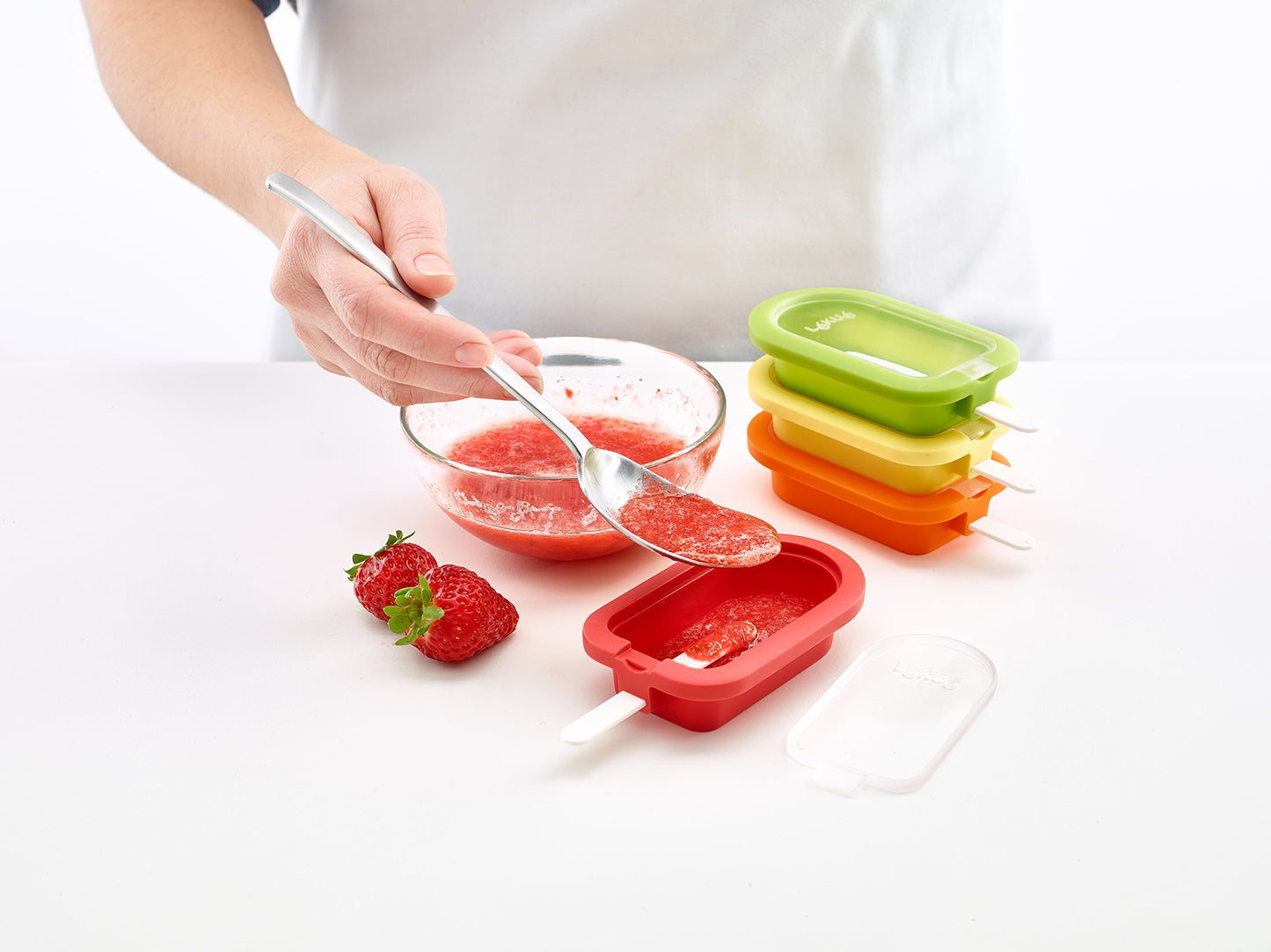 Lékué Classic Ice Cream Molds, Stackable, 16.5 cm, Set of 4, Assorted Colors, Silicone, Red/Yellow - 882180