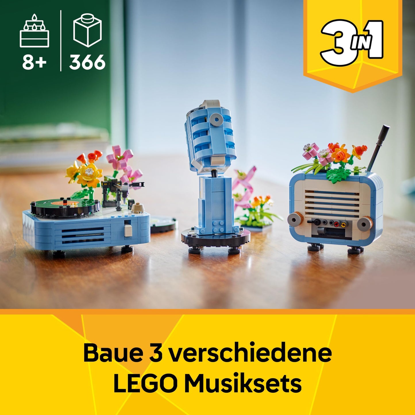 LEGO Creator 31172 3-in-1 record player with flowers, building toy - converts into a radio model or microphone - music toy for 8+ year old girls and boys - creative gift idea