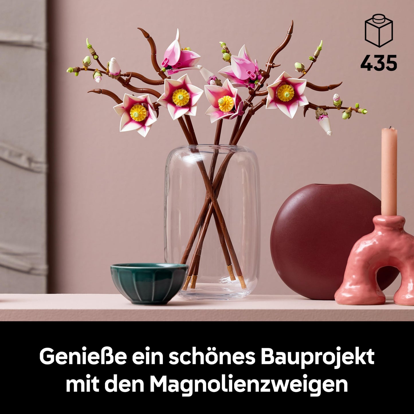 LEGO Botanicals Magnolia Branches - Artificial Flower Set for Adults - 5 Artificial Magnolias for Decoration in the Living Room or Bedroom - DIY Gift Idea for Women - 11510