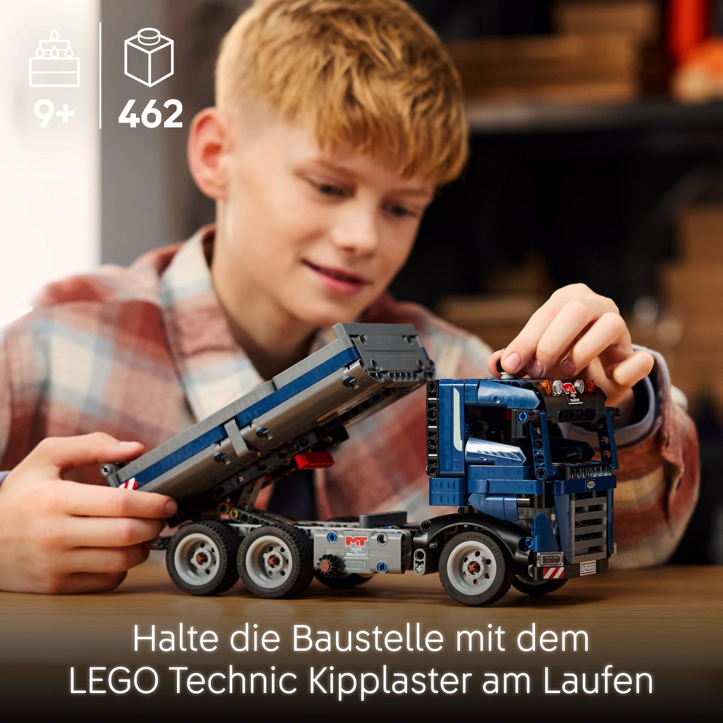 LEGO Technic dump truck toy with steering and movable dump body - blue construction vehicle - gift idea for a birthday or the holidays - building set for boys and girls aged 9 and up 42203