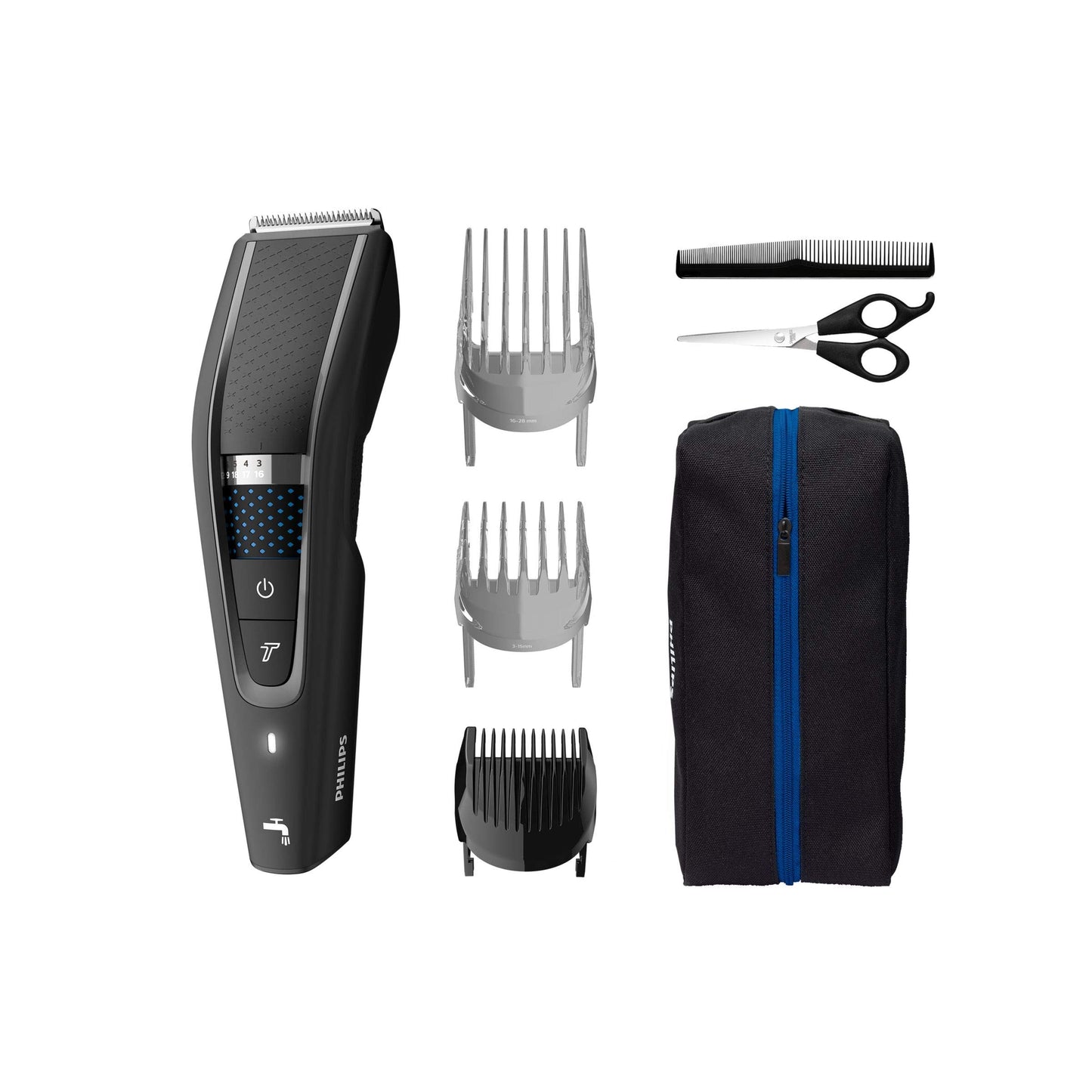 Philips Hair Clipper Series 5000, hair trimmer with Trim-n-Flow Pro technology, 28 length settings, 90 min battery operation with 1 hour charging time, fast, even haircut (model HC5632/15)