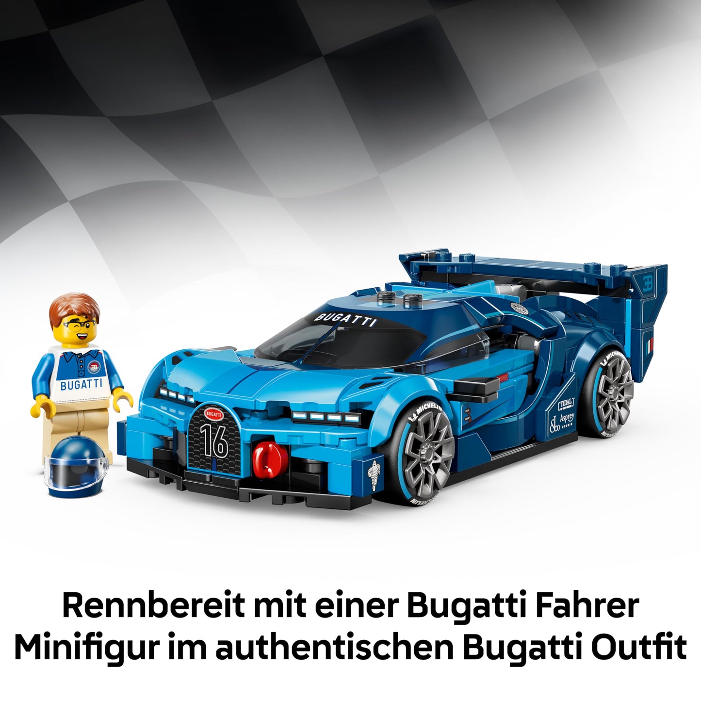 LEGO Speed Champions Bugatti Vision Gran Turismo hyper sports car - model building with collectible driver minifigure - gaming gift idea for boys aged 9 and up and motorsport fans - 77253