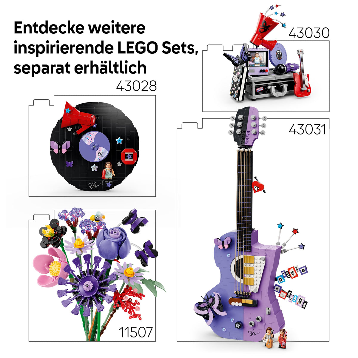 LEGO Editions Olivia Rodrigo - Luna de concert, jucărie cu pick-up, disc și minifigurină - decor muzical pentru noptieră - cadou pentru adolescente de 14 ani și fani - 43029