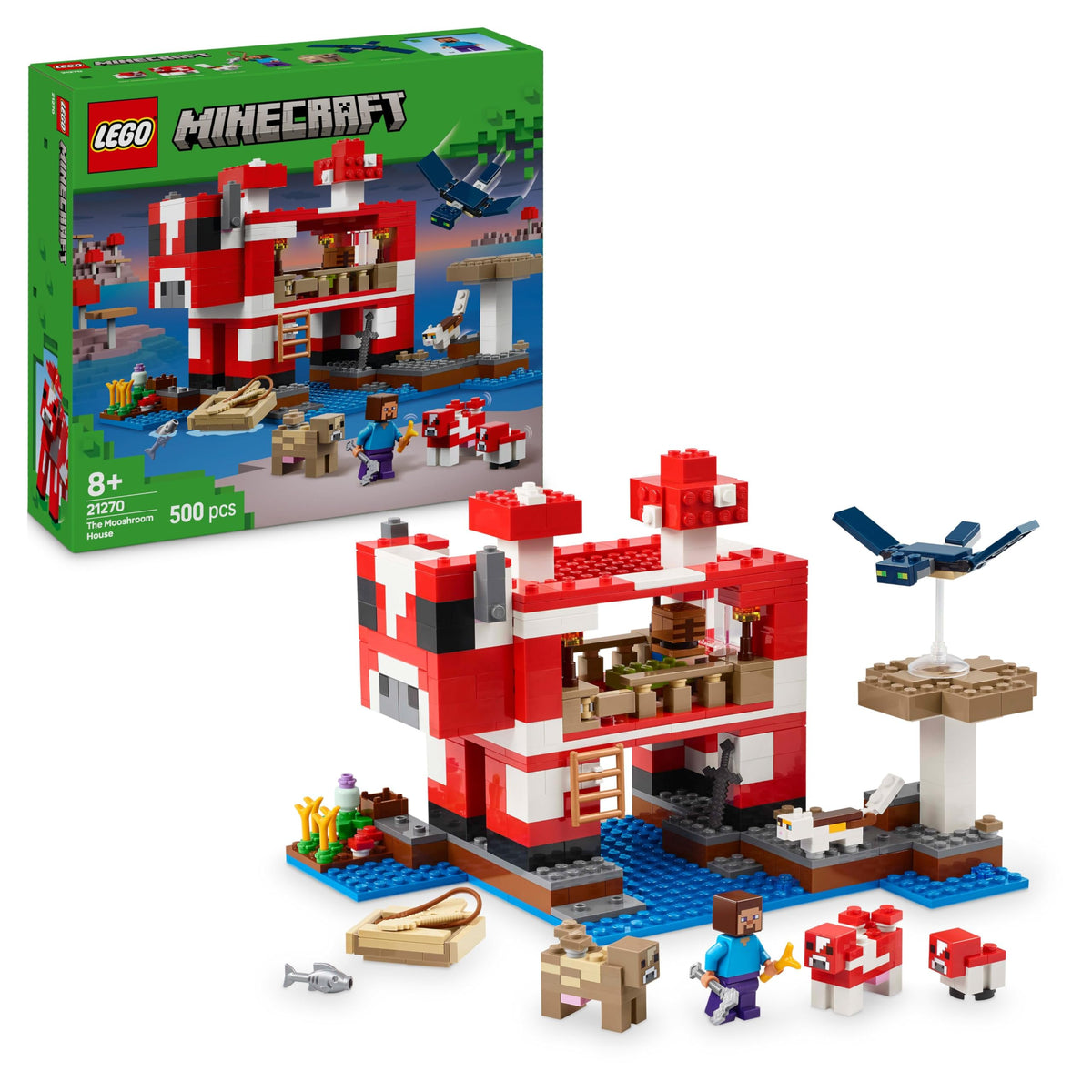 LEGO Minecraft Casa ciupercii - Jucărie de gaming cu figurina Steve, moburi, o masă de lucru și o fermă - Set interactiv de joc - Cadou de gaming pentru fete și băieți de la 8 ani 21270