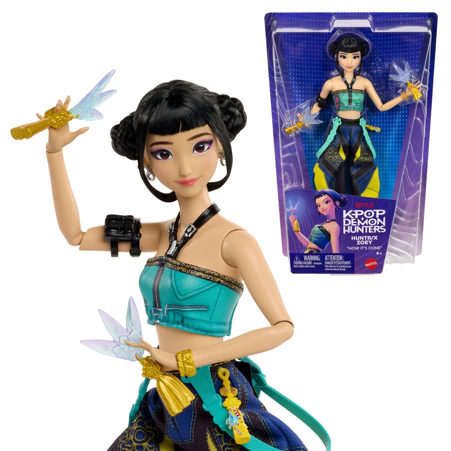 Mattel KPop Demon Hunters HUNTR/X Zoey Fashion Doll in How It's Done Stage Outfit with Ghost Blade Accessory, Movie Inspired, JRN37
