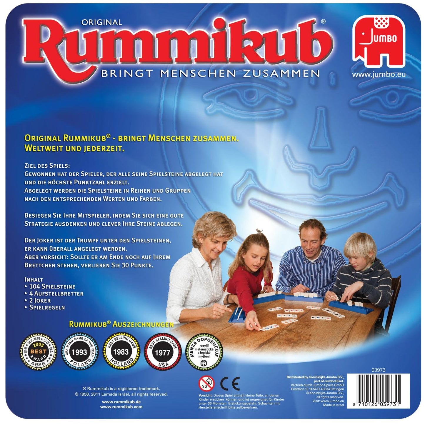Jumbo Games Original Rummikub in a metal tin - the classic board game - for adults and children aged 7 and over, 3973 - JUM03973